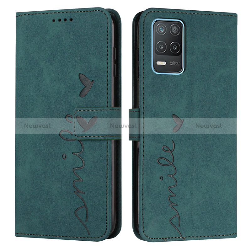 Leather Case Stands Flip Cover Holder Y03X for Realme 8 5G Green