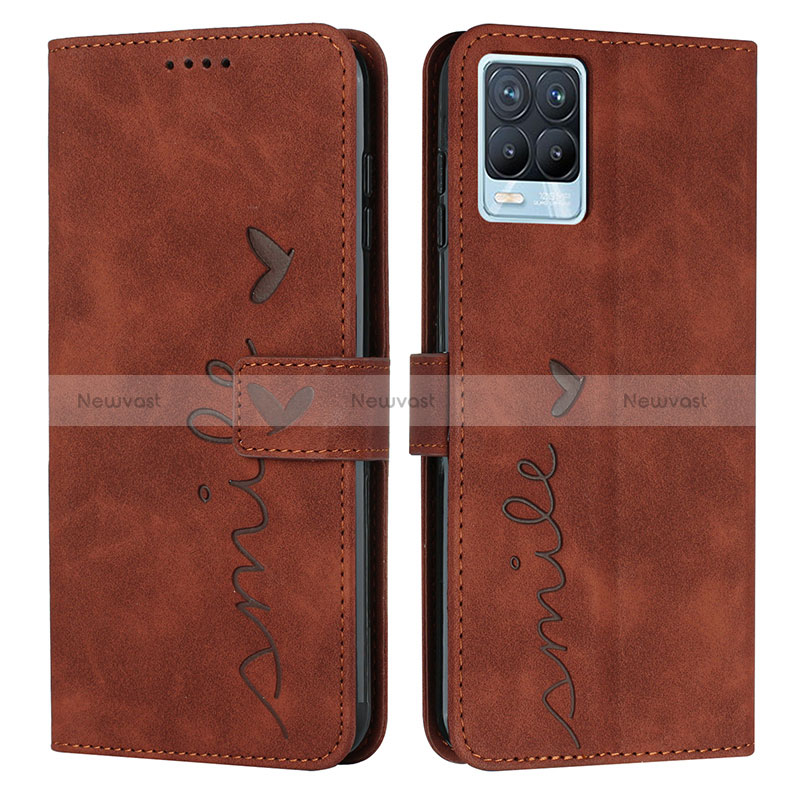 Leather Case Stands Flip Cover Holder Y03X for Realme 8 Pro Brown