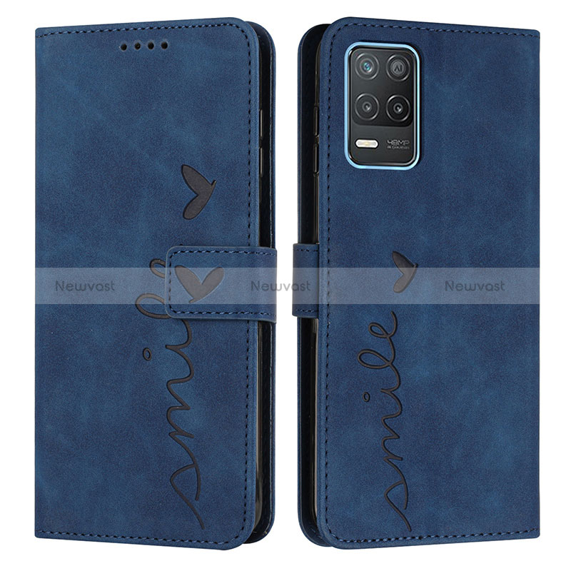 Leather Case Stands Flip Cover Holder Y03X for Realme 8s 5G Blue