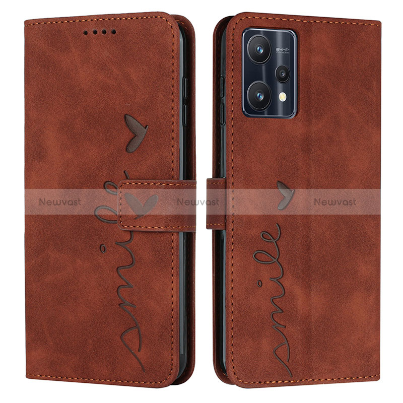 Leather Case Stands Flip Cover Holder Y03X for Realme 9 4G Brown