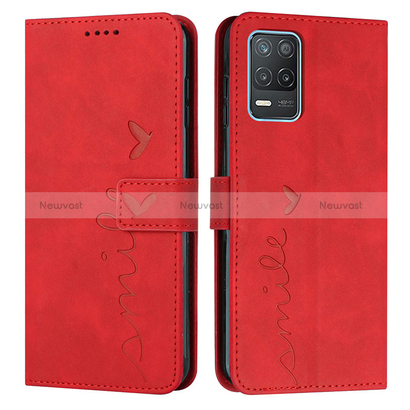 Leather Case Stands Flip Cover Holder Y03X for Realme 9 5G India Red