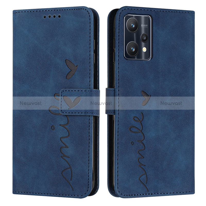 Leather Case Stands Flip Cover Holder Y03X for Realme 9 Pro+ Plus 5G Blue