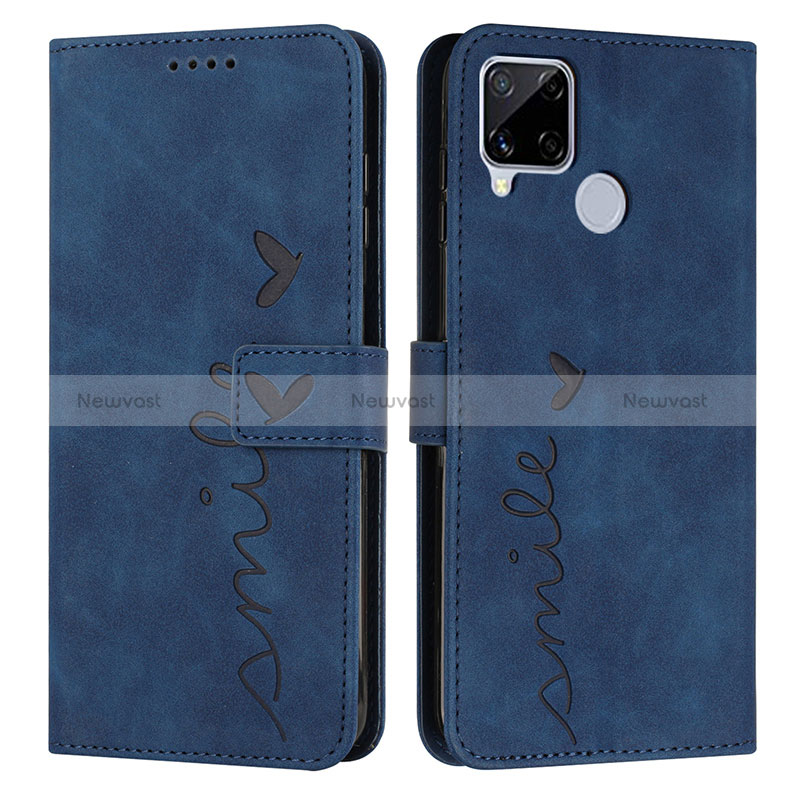 Leather Case Stands Flip Cover Holder Y03X for Realme C12 Blue