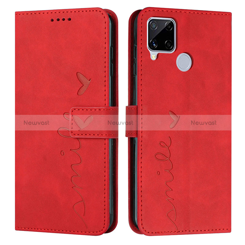 Leather Case Stands Flip Cover Holder Y03X for Realme C12 Red