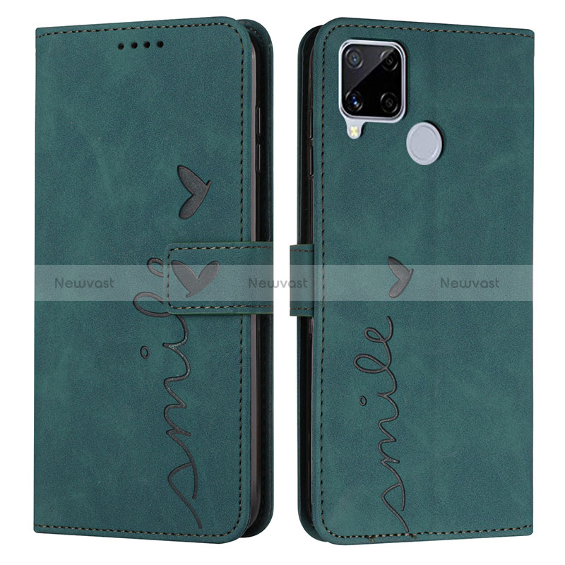 Leather Case Stands Flip Cover Holder Y03X for Realme C25 Green