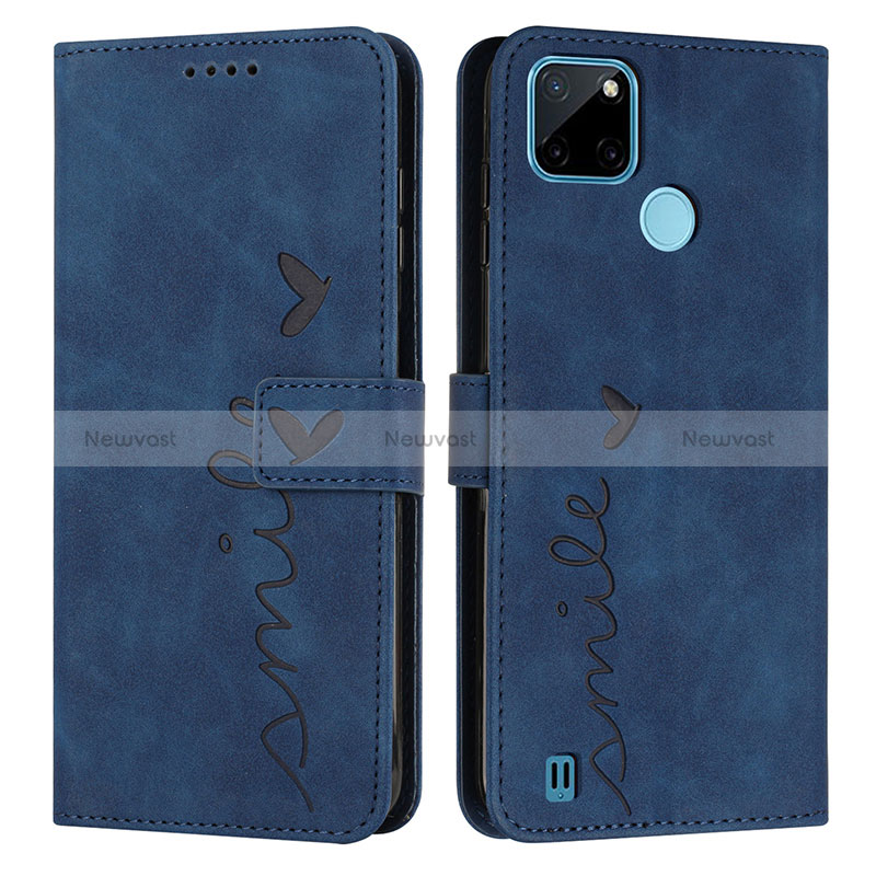 Leather Case Stands Flip Cover Holder Y03X for Realme C25Y Blue