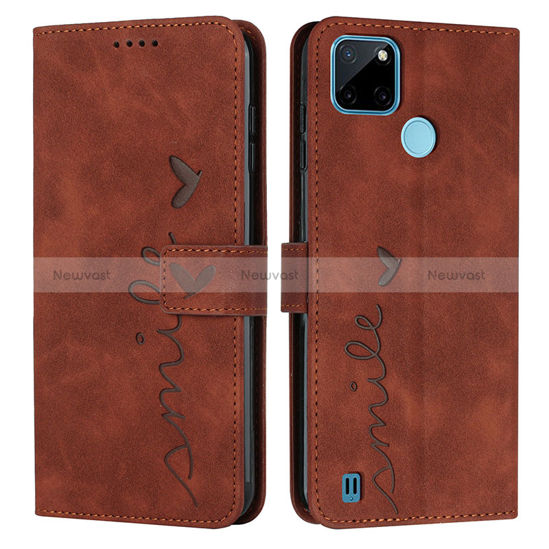 Leather Case Stands Flip Cover Holder Y03X for Realme C25Y India Brown