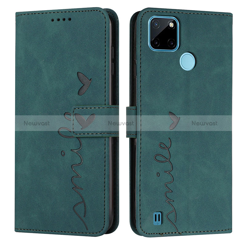 Leather Case Stands Flip Cover Holder Y03X for Realme C25Y India Green