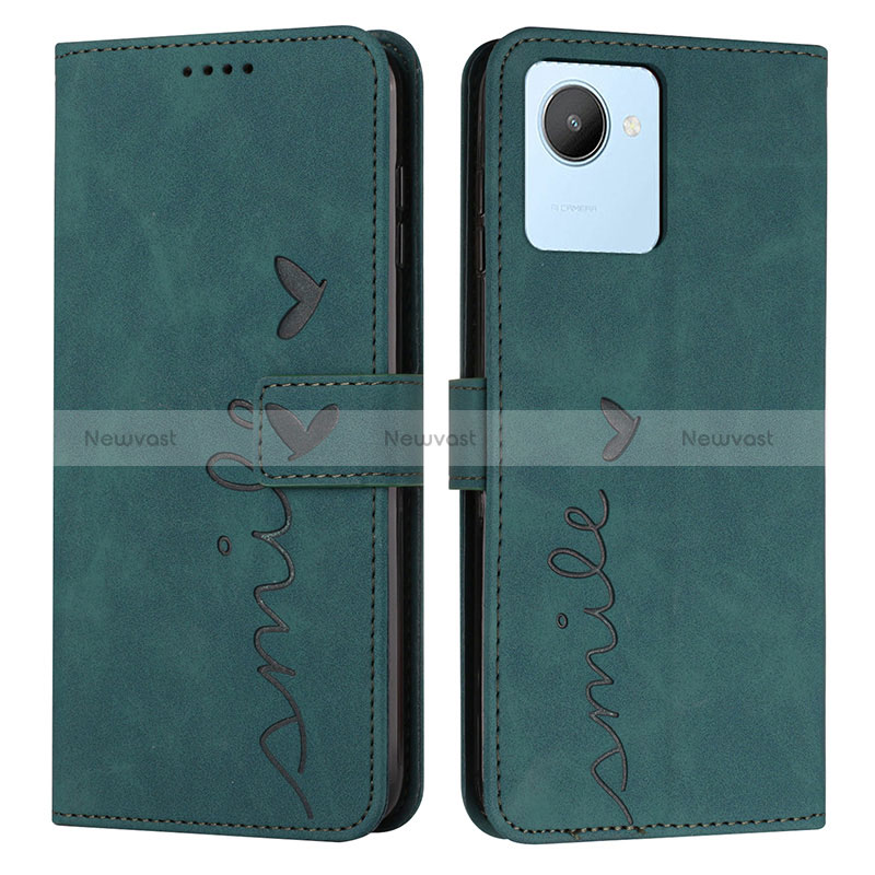 Leather Case Stands Flip Cover Holder Y03X for Realme C30s Green