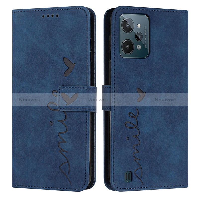 Leather Case Stands Flip Cover Holder Y03X for Realme C31 Blue