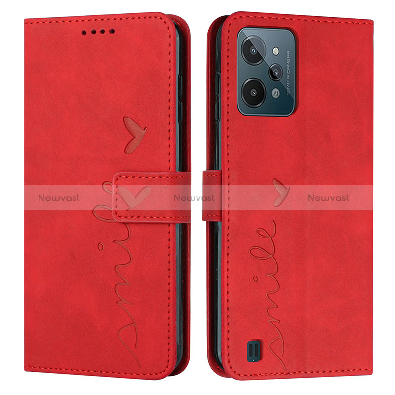 Leather Case Stands Flip Cover Holder Y03X for Realme C31 Red