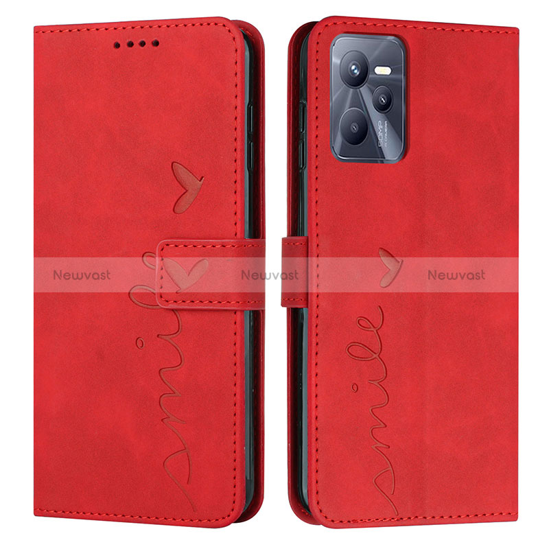 Leather Case Stands Flip Cover Holder Y03X for Realme C35 Red