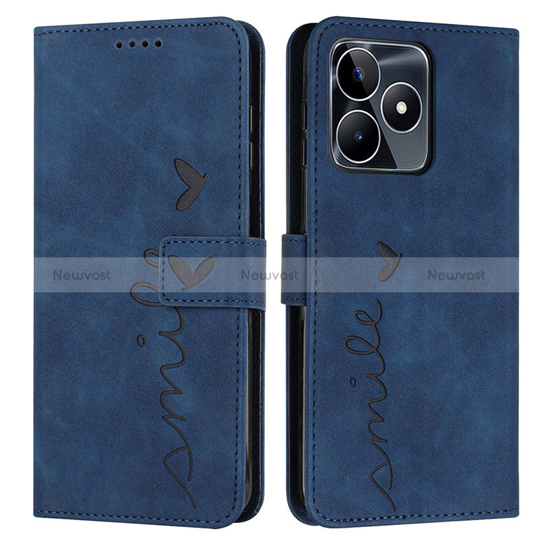 Leather Case Stands Flip Cover Holder Y03X for Realme C51 Blue