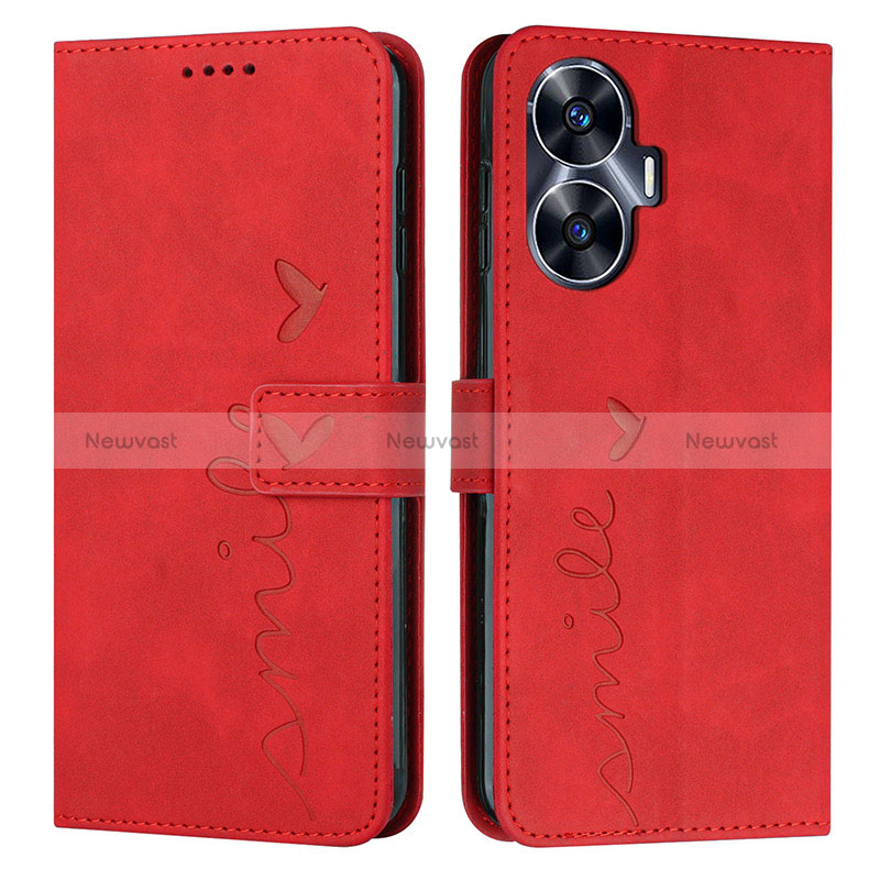 Leather Case Stands Flip Cover Holder Y03X for Realme C55 Red