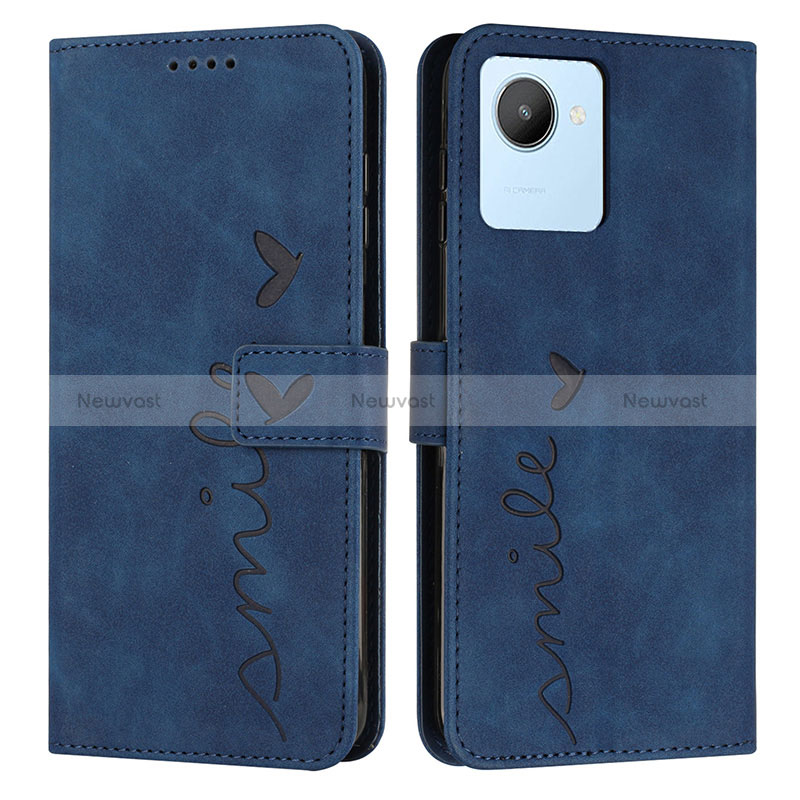 Leather Case Stands Flip Cover Holder Y03X for Realme Narzo 50i Prime Blue