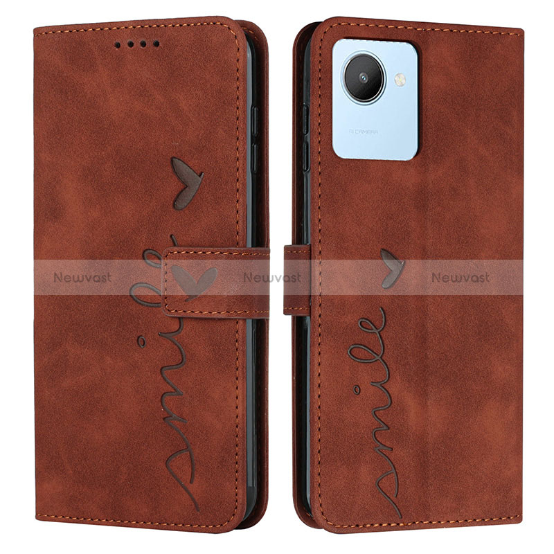 Leather Case Stands Flip Cover Holder Y03X for Realme Narzo 50i Prime Brown