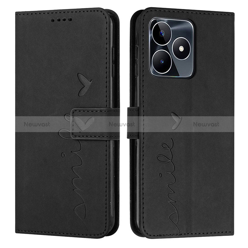 Leather Case Stands Flip Cover Holder Y03X for Realme Narzo N53 Black