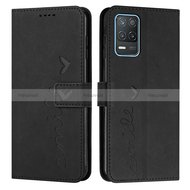 Leather Case Stands Flip Cover Holder Y03X for Realme Q3 5G Black