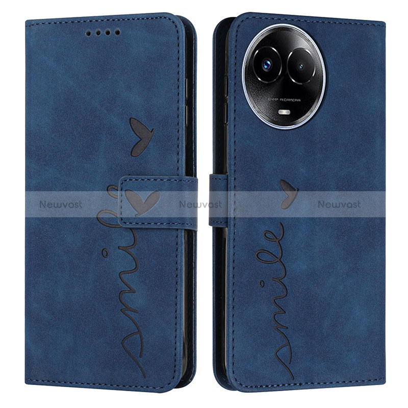 Leather Case Stands Flip Cover Holder Y03X for Realme V50 5G Blue