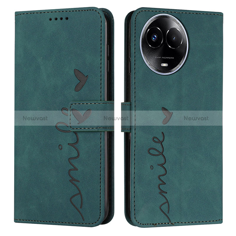 Leather Case Stands Flip Cover Holder Y03X for Realme V50 5G Green