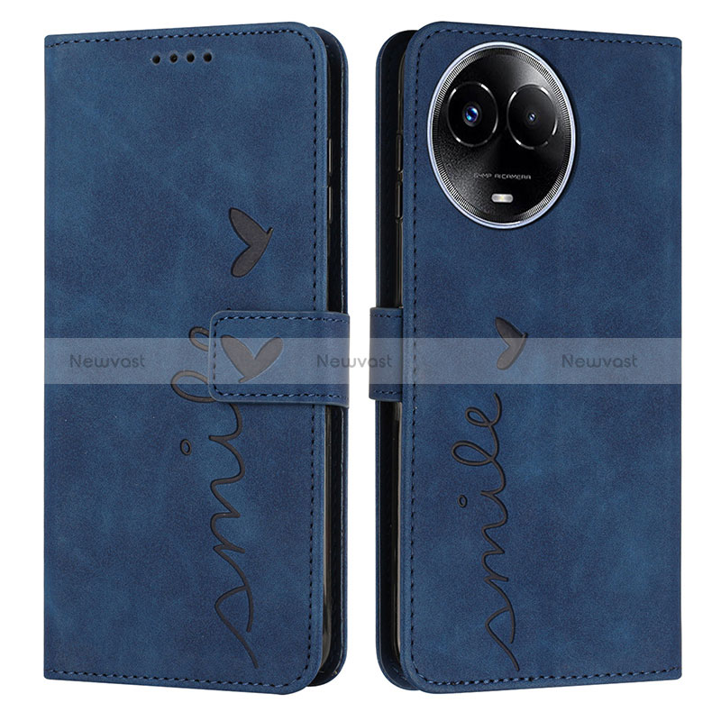 Leather Case Stands Flip Cover Holder Y03X for Realme V50s 5G Blue