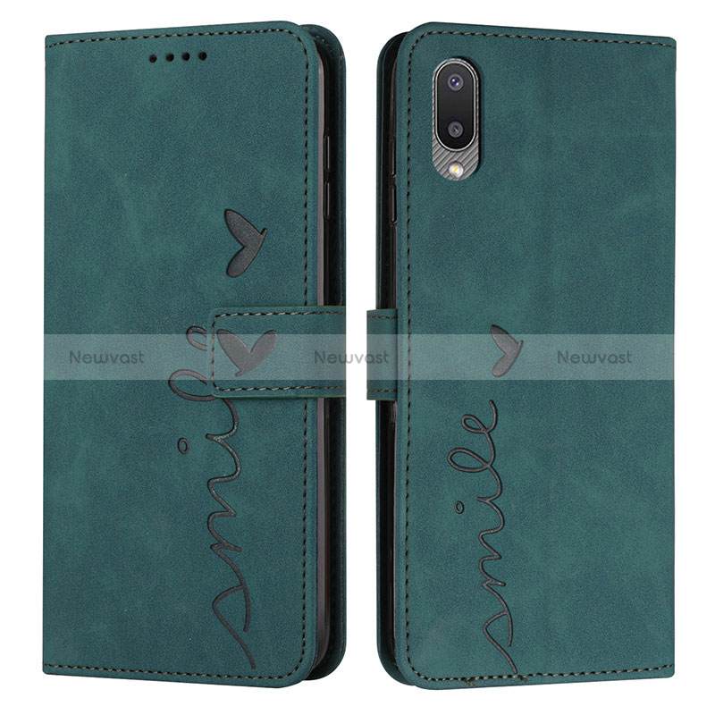 Leather Case Stands Flip Cover Holder Y03X for Samsung Galaxy A02 Green