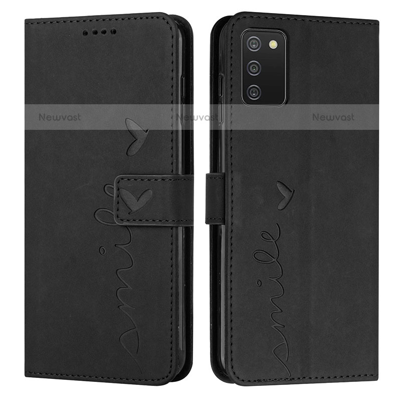 Leather Case Stands Flip Cover Holder Y03X for Samsung Galaxy A02s Black