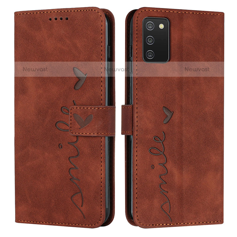 Leather Case Stands Flip Cover Holder Y03X for Samsung Galaxy A02s Brown