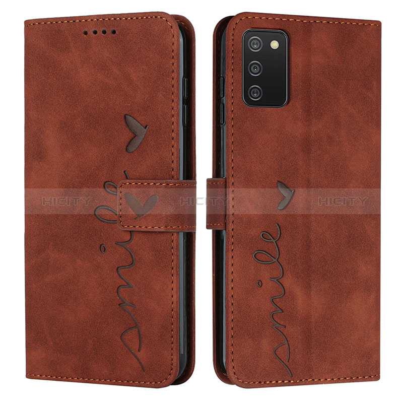 Leather Case Stands Flip Cover Holder Y03X for Samsung Galaxy A03s Brown