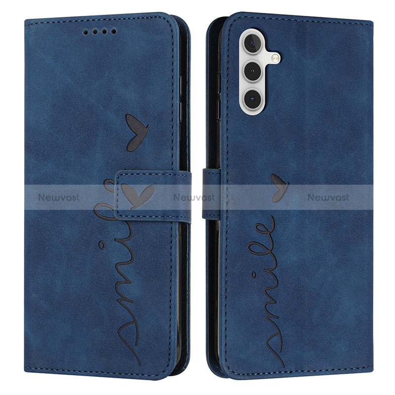 Leather Case Stands Flip Cover Holder Y03X for Samsung Galaxy A04s Blue