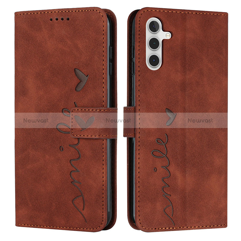 Leather Case Stands Flip Cover Holder Y03X for Samsung Galaxy A04s Brown