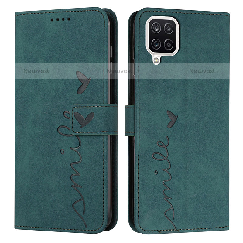 Leather Case Stands Flip Cover Holder Y03X for Samsung Galaxy A12 Green