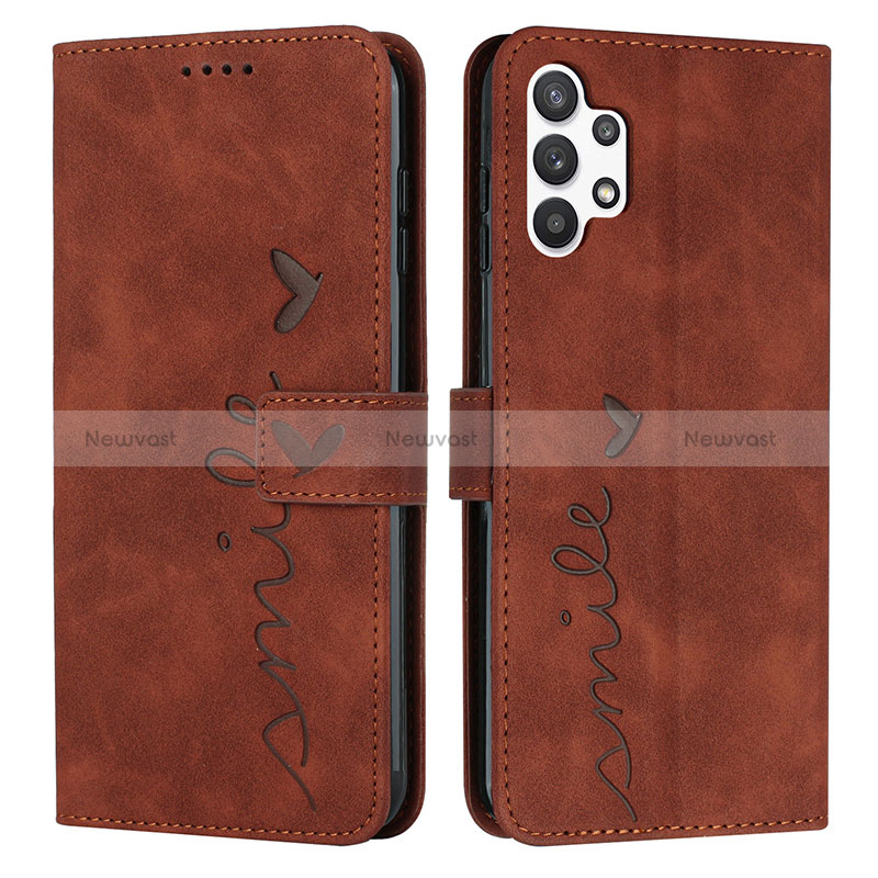 Leather Case Stands Flip Cover Holder Y03X for Samsung Galaxy A13 4G Brown