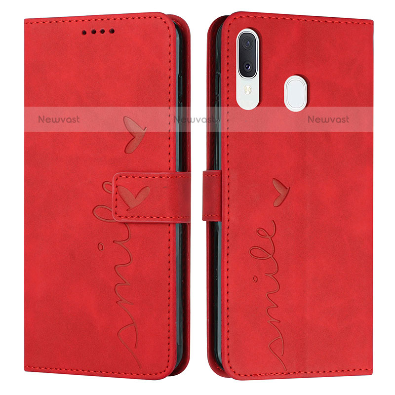 Leather Case Stands Flip Cover Holder Y03X for Samsung Galaxy A20 Red