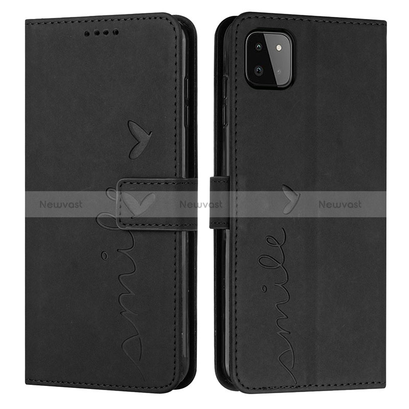 Leather Case Stands Flip Cover Holder Y03X for Samsung Galaxy A22 5G Black