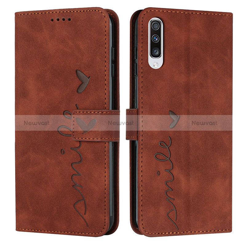 Leather Case Stands Flip Cover Holder Y03X for Samsung Galaxy A50S Brown