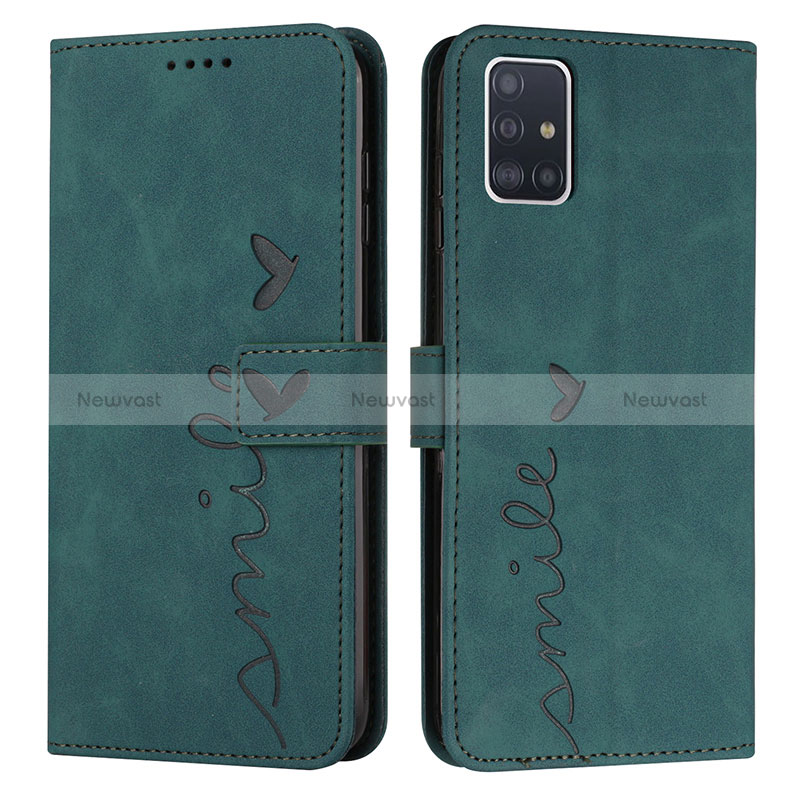 Leather Case Stands Flip Cover Holder Y03X for Samsung Galaxy A51 5G Green