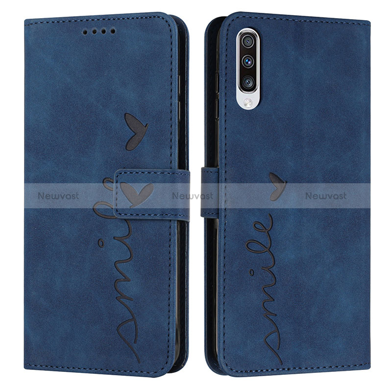 Leather Case Stands Flip Cover Holder Y03X for Samsung Galaxy A70 Blue