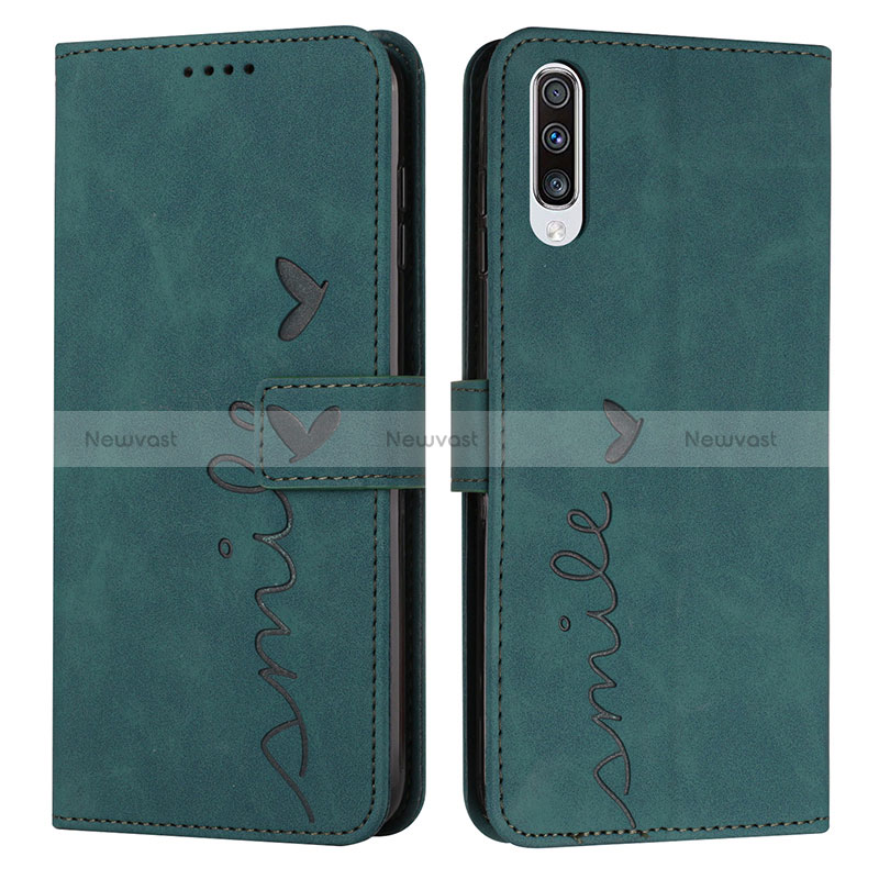 Leather Case Stands Flip Cover Holder Y03X for Samsung Galaxy A70 Green