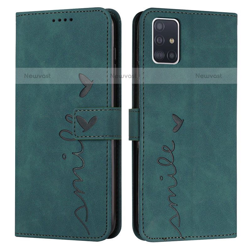 Leather Case Stands Flip Cover Holder Y03X for Samsung Galaxy A71 4G A715 Green