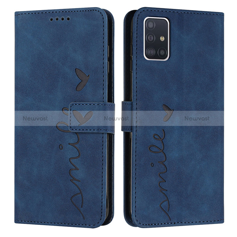 Leather Case Stands Flip Cover Holder Y03X for Samsung Galaxy A71 5G Blue