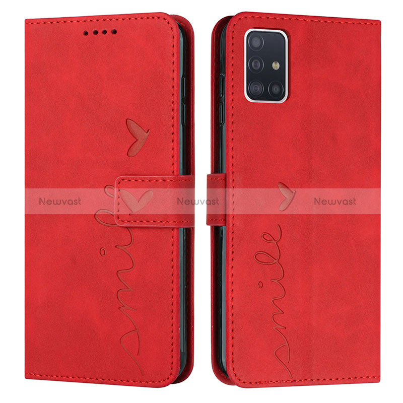 Leather Case Stands Flip Cover Holder Y03X for Samsung Galaxy A71 5G Red