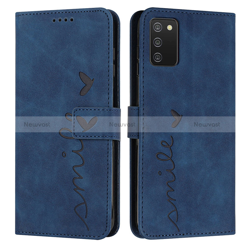 Leather Case Stands Flip Cover Holder Y03X for Samsung Galaxy M02s Blue