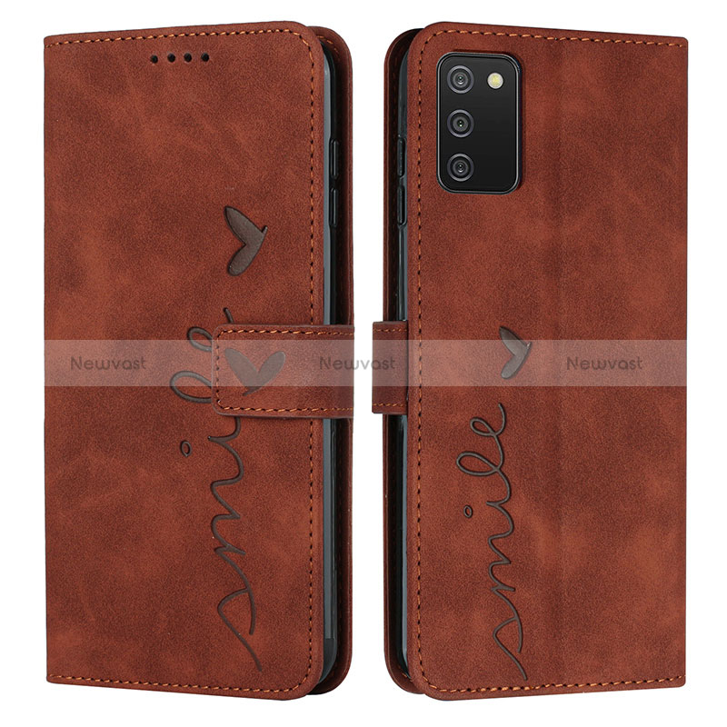 Leather Case Stands Flip Cover Holder Y03X for Samsung Galaxy M02s Brown