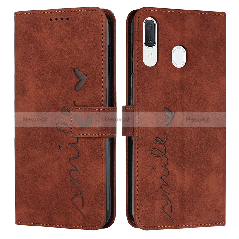 Leather Case Stands Flip Cover Holder Y03X for Samsung Galaxy M10S Brown