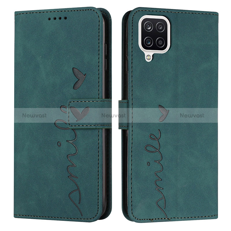 Leather Case Stands Flip Cover Holder Y03X for Samsung Galaxy M12 Green