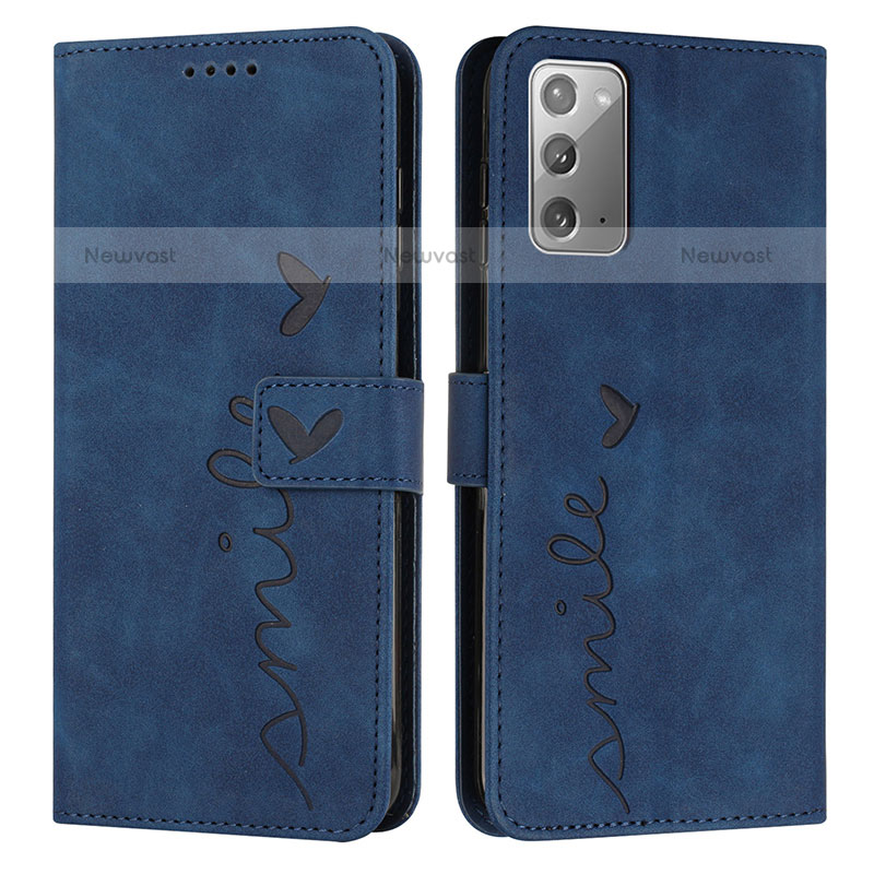 Leather Case Stands Flip Cover Holder Y03X for Samsung Galaxy Note 20 5G Blue