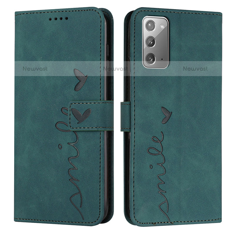 Leather Case Stands Flip Cover Holder Y03X for Samsung Galaxy Note 20 5G Green