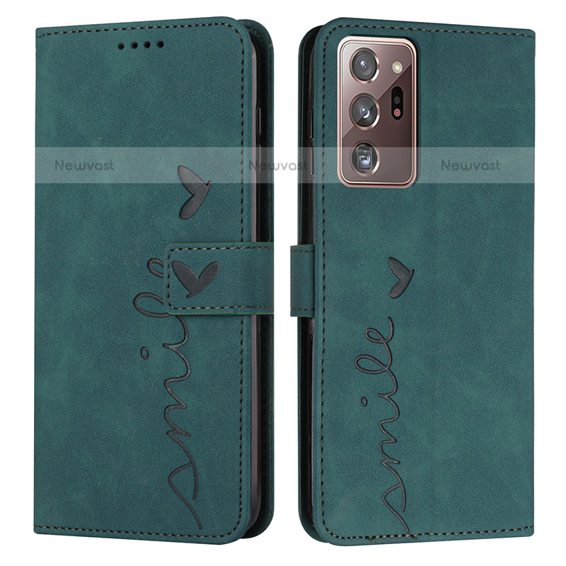 Leather Case Stands Flip Cover Holder Y03X for Samsung Galaxy Note 20 Ultra 5G Green