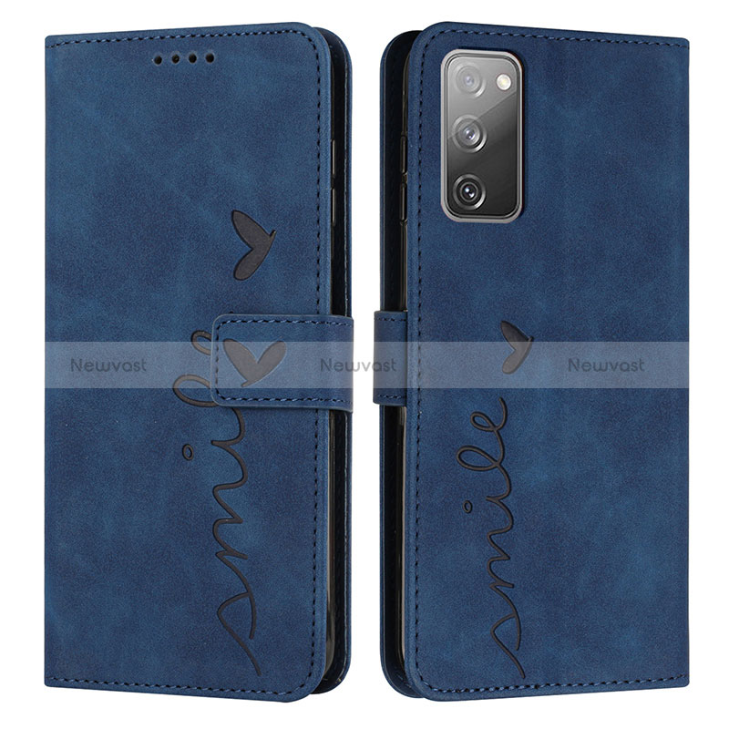 Leather Case Stands Flip Cover Holder Y03X for Samsung Galaxy S20 FE (2022) 5G Blue